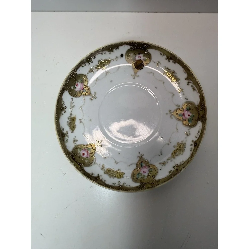 Vintage Chikusa Nippon Hand Painted Tea Cup & Saucer – Pink Roses & Gold Moriage